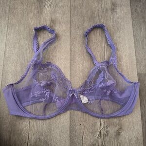 Vintage 1970s French Lejaby lavender underwire lace sheer bra size 34C
